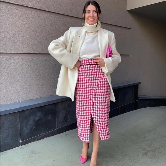 Zara Dresses & Skirts - - Zara texture weave houndstooth midi skirt